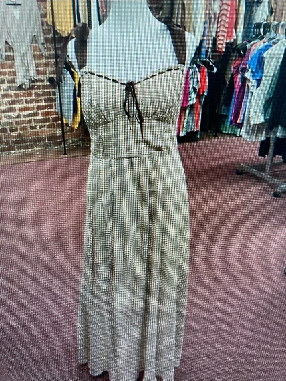 Gingham Tie-Front Midi Dress in Brown